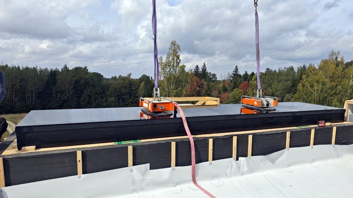 The nearly 5.9 metre unit lifted by crane with vacuum lifters